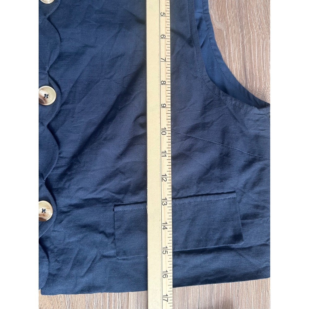 Commense Navy Linen Blend Vest & Midi Skirt Set L Scalloped Placket Quiet Luxury - Picture 4 of 8